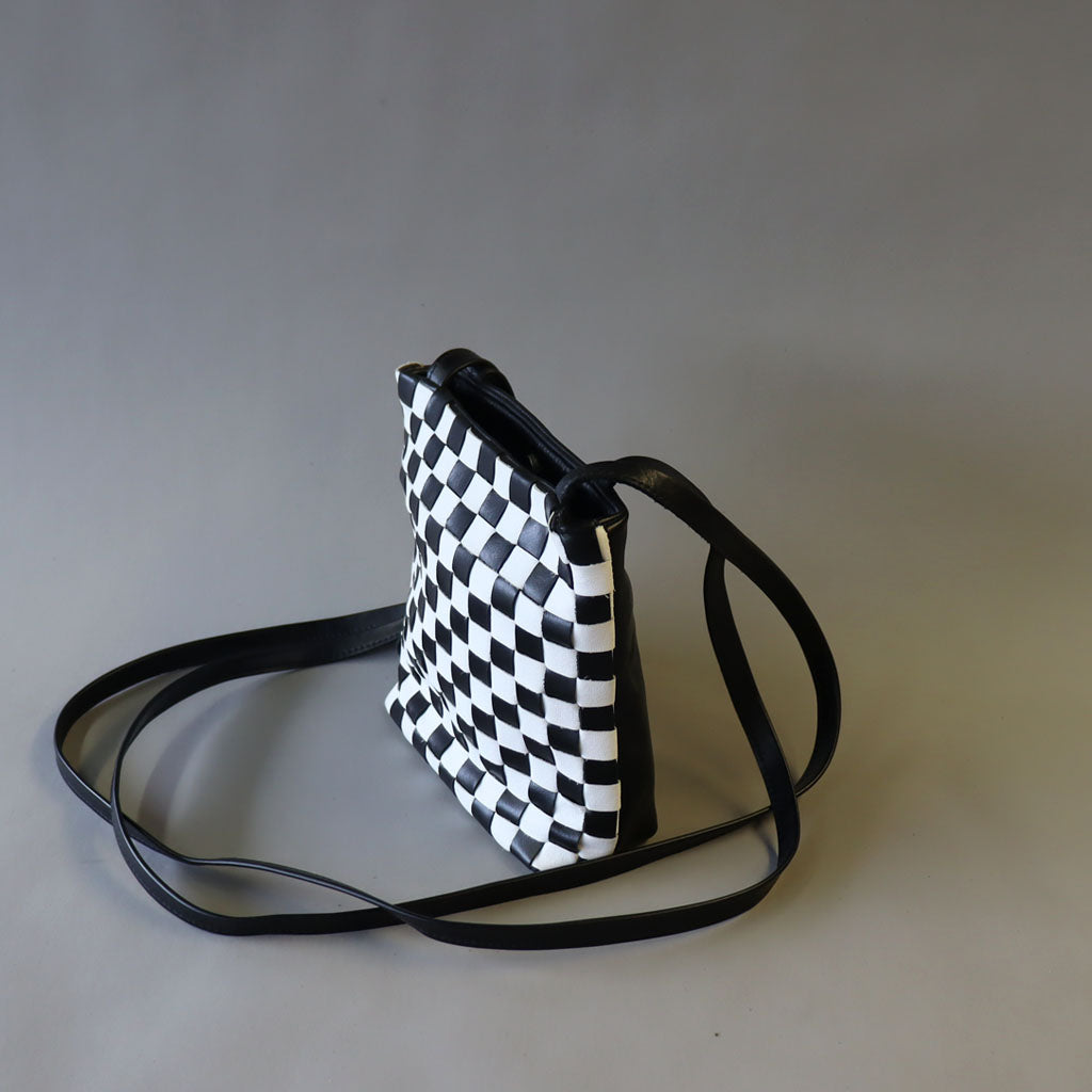 Black/white check leather bag