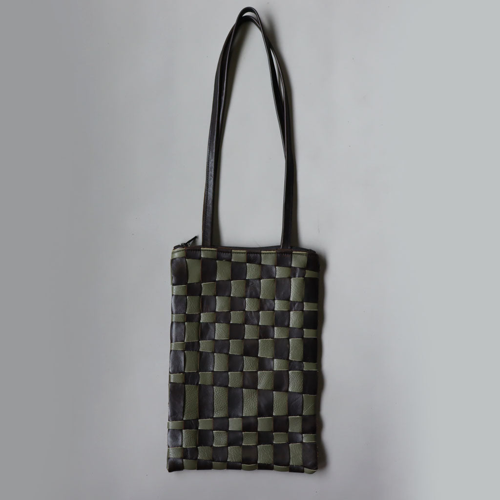 Chocolate brown/sage handwoven leather bag