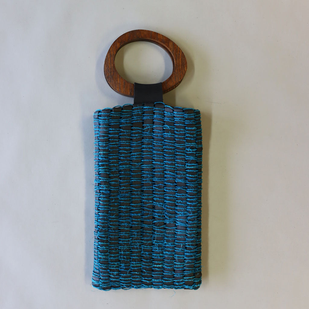 Deep teal handwoven leather bag