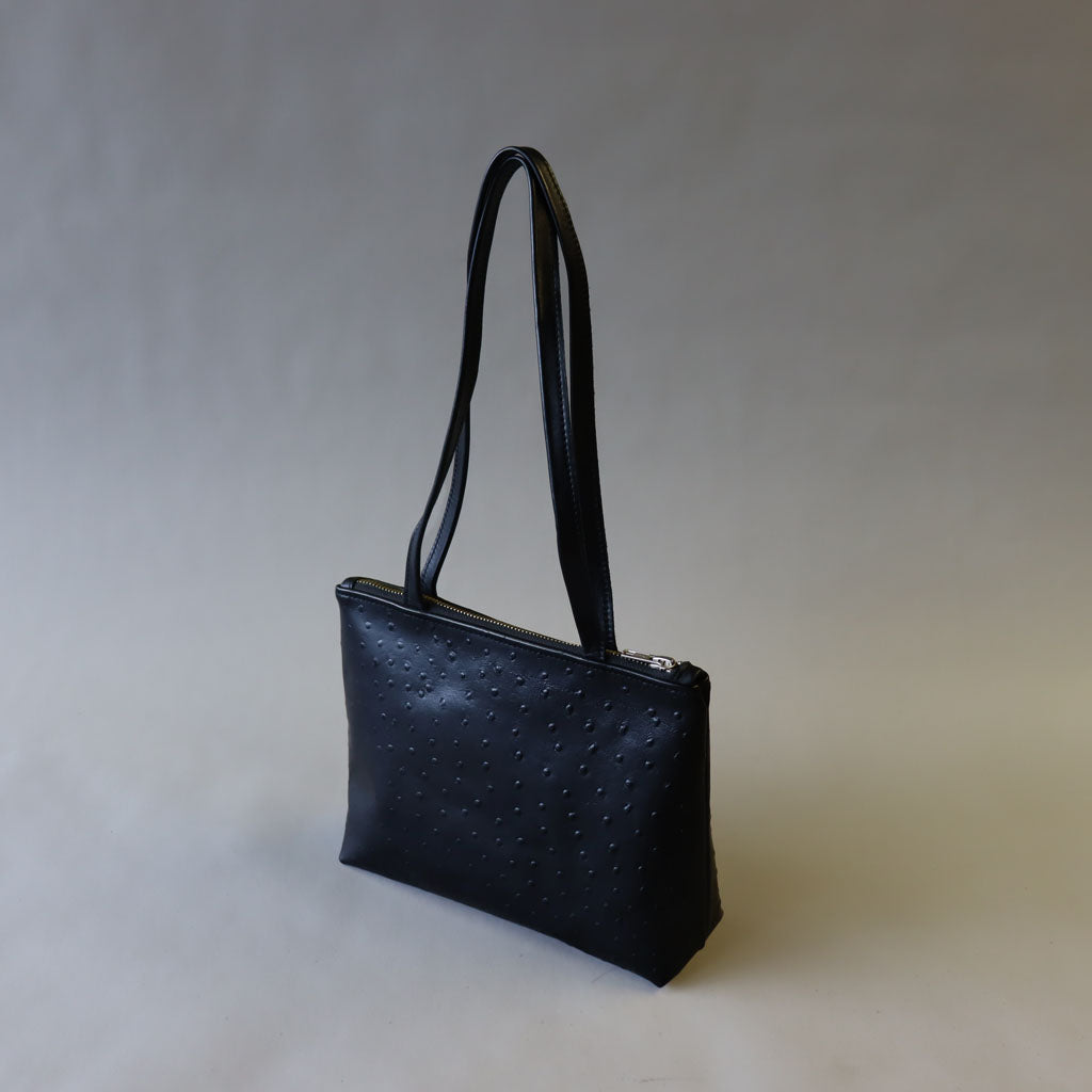 Ostrich embossed leather shoulder bag