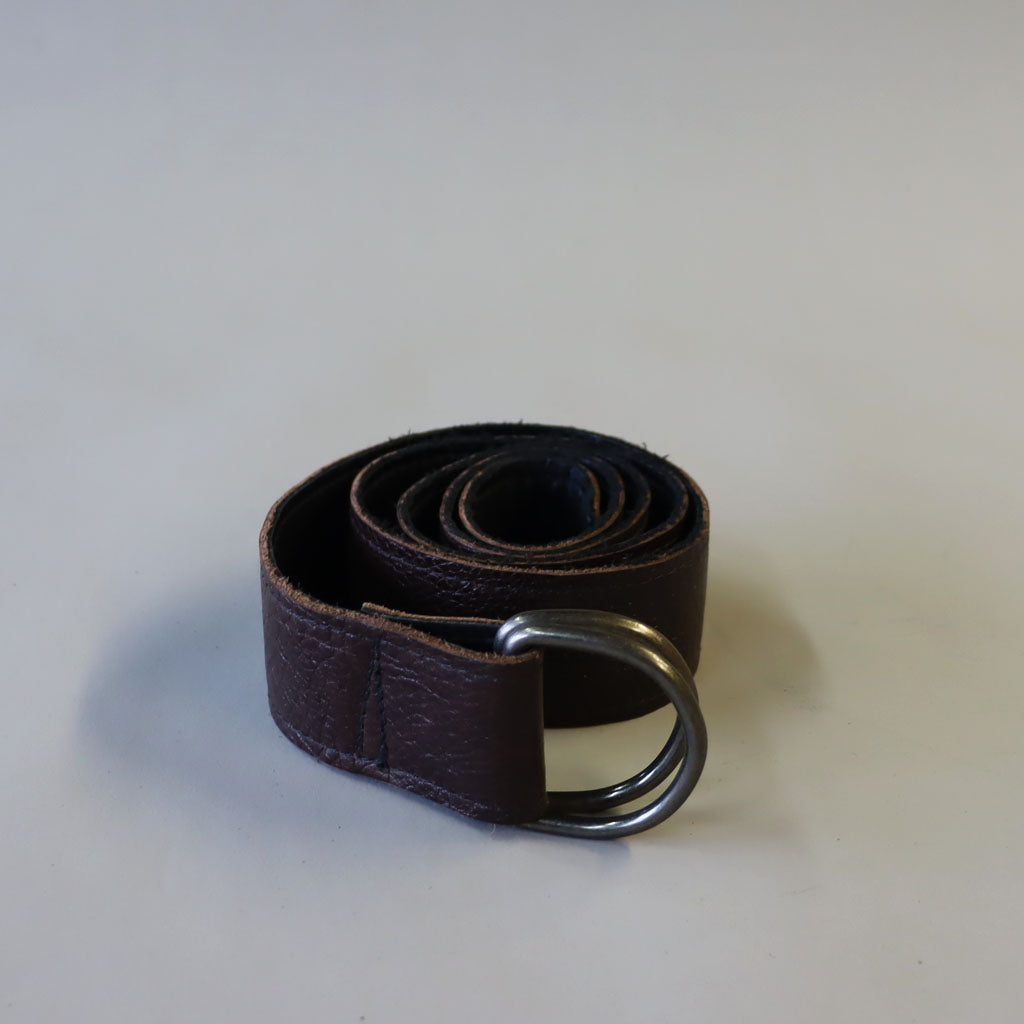 Brown/black leather d-ring belt