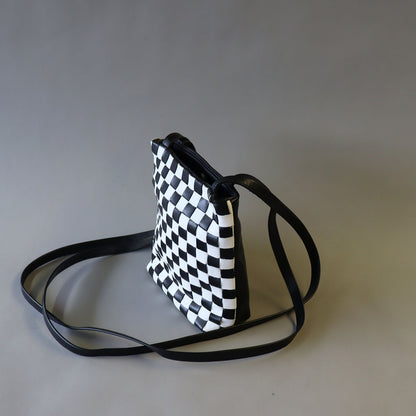 Black/white check leather bag