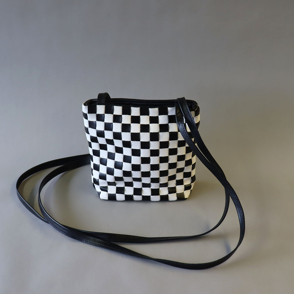 Black/white check leather bag